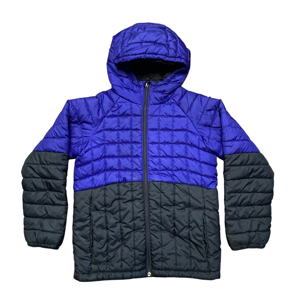 Columbia Puffer Jacket Boys Sz M 10/12 Blue Black Full Zip Hooded